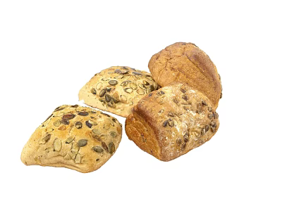 Freshly Baked Artisan Assorted Bread with Seeds and Crusty Textures in Different Shapes 3d model