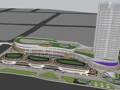 Modern Commercial Complex Architecture With High Rise Tower And Open Plaza Design 3d model