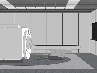 MRI Scanner In Medical Imaging Room With Examination Table And Ceiling Lights 3d model