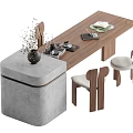 Middle Ancient Style Nakajima Dining Table and Chair Combination 3d model