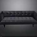Elegant Modern Black Leather Sofa With Tufted Design And Wooden Legs
