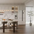 Modern Restaurant Kitchen Open Design Interior With White Cabinets Marble Countertops And Stools 3d model