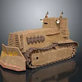 Vintage Tracked Military Vehicle With Khaki Bulldozer Blade Headlights And Top Structure