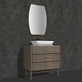 Different Design Bathroom Vanities With Hexagonal Round Oval Mirrors And Colored Cabinets 3d model