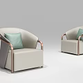 Modern Single Sofa Featuring Beige Upholstery Brass Armrests And Light Green Cushion 3d model