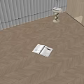 Herringbone Pattern Wooden Floor Light Tone Natural Wood Texture With Open Book And White Blinds