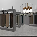 Modern Exhibition Area Interior With White Display Platform Devices TV Screen And Gold White Chandeliers