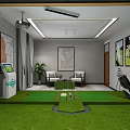 Indoor Golf Zone With Simulator Screen For Sports Fitness Training Practice