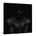 Male Figure Painting With Muscular Torso Black Background Black Frame On White Wall