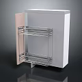 White Modern Storage Cabinet With Open Door And Metal Shelves On Wheels
