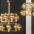 Modern Golden Frame Chandelier With Multiple Bulbs And Layered Structure 3d model
