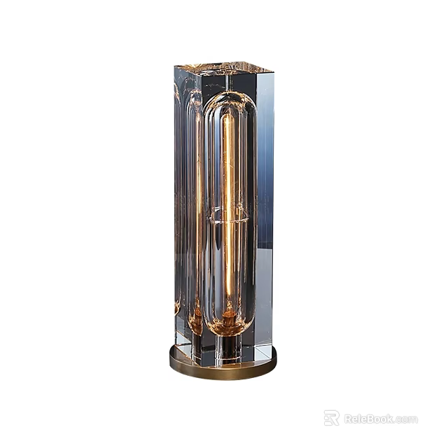 Modern Transparent Glass Table Lamp With Golden Bulb And Metal Base 3d model 