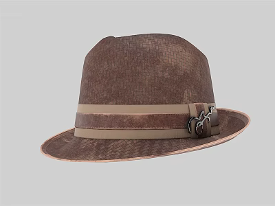 Brown Textured Hat with Beige Band and Decorative Buckle Classic Design 3d model