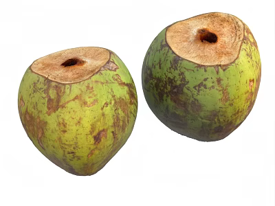 Fresh Green Coconuts Halved Showing Juicy Interior Ready to Eat 3d model