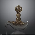 Ornate Decorative Weapon with Golden Crown Top and Polished Silver Blade Design