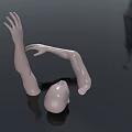 Mannequin Head Emerging From Water Surface With Raised Hands Against Green Plant Background And Ripples