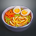 Delicious Ramen Bowl With Soft Boiled Eggs Carrot Strips And Green Onions