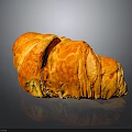 Freshly Baked Golden Flaky Croissant With Shiny Texture On Black Background