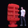 Large Red Retail Merchandise Display Stack With Multiple Shelves And Man Standing Beside 3d model