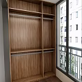 Modern Home Balcony Interior Design With White Cabinets Wooden Table And Large Windows
