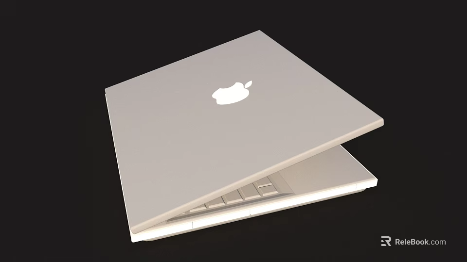 Silver Open Apple Laptop With White Logo On Lid And Visible Keyboard 3d model 