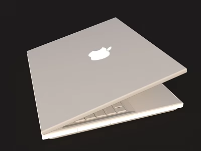 Silver Open Apple Laptop With White Logo On Lid And Visible Keyboard 3d model