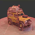 Yellow Off Road Vehicle Model With Roof Luggage Spare Tire And Adventure Gear
