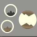 Modern Circular Wall Lamps with Mountain Patterns and Illuminated White Rings 3d model