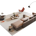 Modern Brown Sofa Coffee Table Set With Side Chair Floor Lamp And Decorative Rug