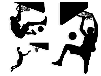 Silhouettes Of Basketball Players Doing Dunking And Shooting Near Hoops 3d model