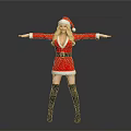 Christmas Festive Santa Costume With Red Dress Black Belt And Knee High Boots