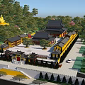 Ancient Chinese Architecture Traditional Temple Complex With Yellow Buildings Courtyard And Mountain View