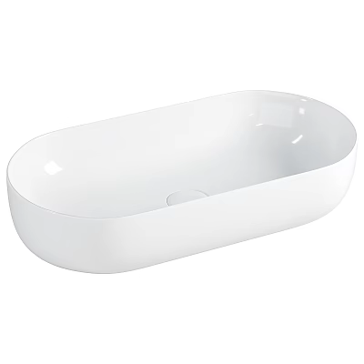 White Oval Ceramic Washbasin With Modern Sleek Minimalist Bathroom Design 3d model