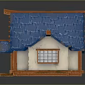 Cute Cartoon House Scene With Blue Roof White Walls And Orange Borders