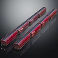 Long Freight Train With Multiple Connected Red Metal Carriages in Modern Design 3d model