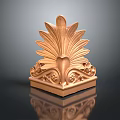 Golden Decorative Plant Inspired Sculpture Featuring Intricate Leaf Like Patterns On Reflective Base 3d model