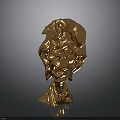 Golden Abstract Head Sculpture With Intricate Flame Like Textures And Shiny Surface
