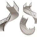 Various Spiral Stairs Designs Featuring Curved Structure Wooden Handrails And Gray Steps