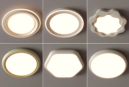 Ceiling lamp round ceiling lamp geometric ultra-thin cream bedroom living room children's room simple 3d model