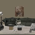 Cozy Green Sofa Coffee Table Set With Cushions White Table Vase Flowers And Round Rug