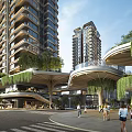 Modern High Rise Residential Buildings With Greenery Pedestrian Area And Road Surroundings