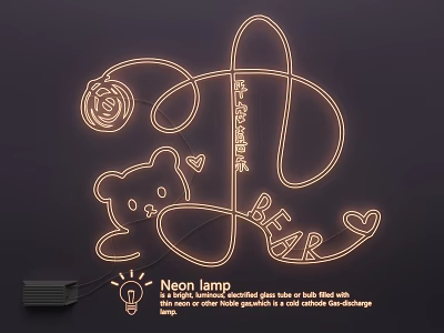 Cute Neon Lamp Combination with Bear Shape Hearts and Decorative Design for Home Decor 3d model