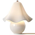 White Ceramic Table Lamp With Petal Shaped Shade And Warm Glow Light
