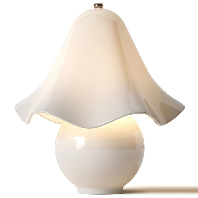 White Ceramic Table Lamp With Petal Shaped Shade And Warm Glow Light 3d model