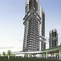 Modern Commercial Complex With High Rise Buildings And Landscaped Plaza Areas