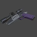 Tactical Pistol With Purple Grip Black Frame Mounted Scope And Hollowed Design