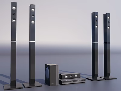 Modern Home Audio Speaker System With Black Column Speakers Subwoofer And AV Player 3d model