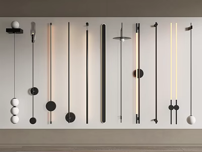 Modern Minimalist Wall Lamps Featuring Striped Cylindrical And Spherical Metal Fixtures For Interior Decor 3d model