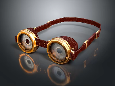 Steampunk Goggles With Leather Strap Gold Accents And Vintage Round Lenses 3d model