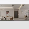 Soft Cream Tone Modern Open Dining And Living Room Interior Design With Warm Ambient Lighting
